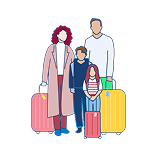 Famille de voyageurs avec leurs bagages