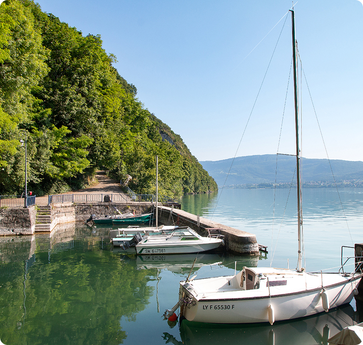 Un petit port avec des voiliers au bord du lac du Bourget